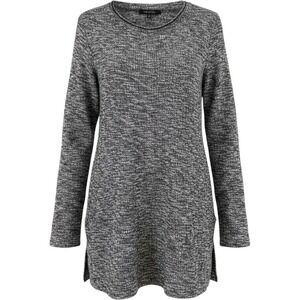Yak & Yeti‎ Womens Marled Knit Tunic Sweater Black White Crew Neck Pockets M